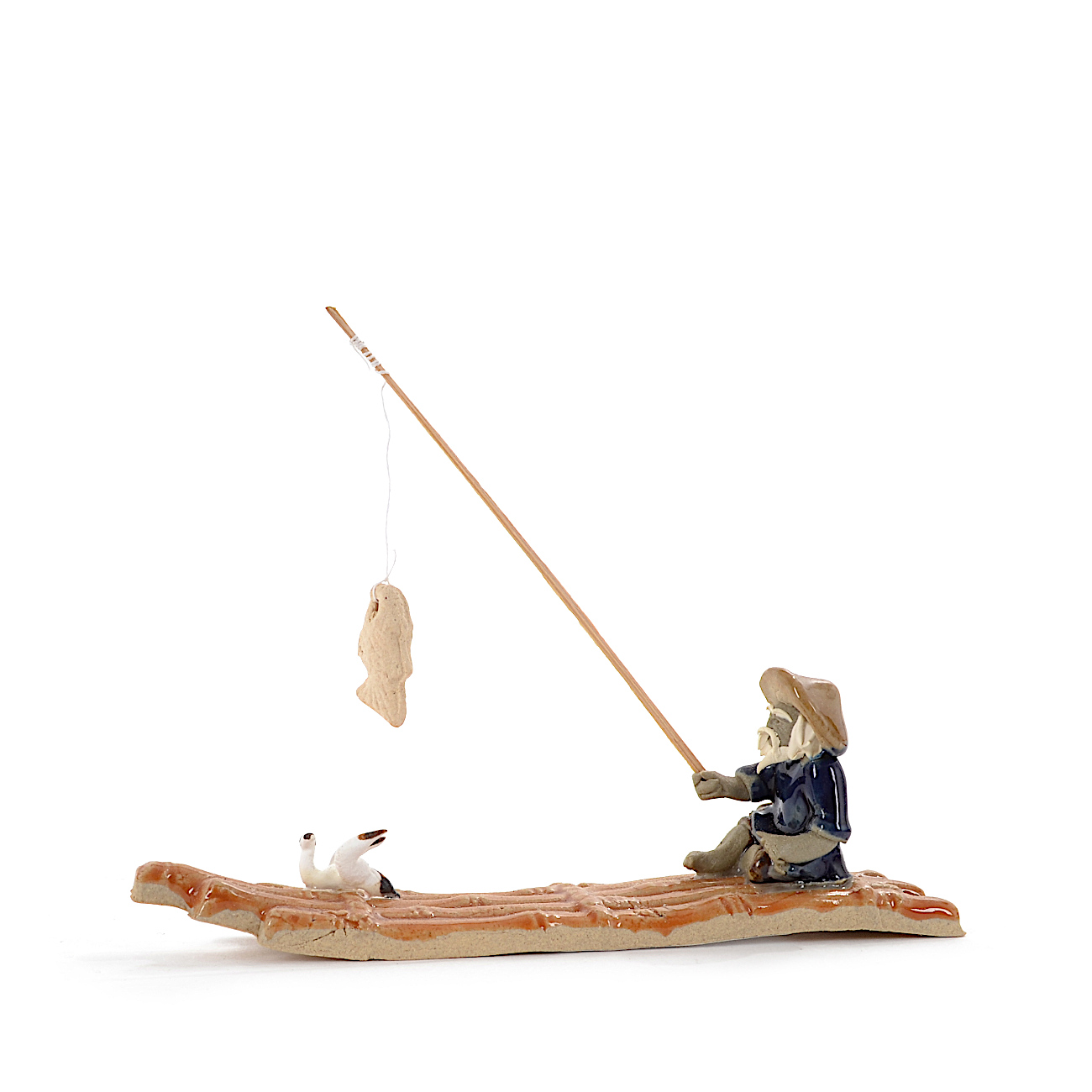 Bambusfloß mit Angler